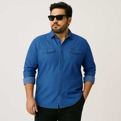Vintage Denim Double Pocket Cotton Plus Size Shirt