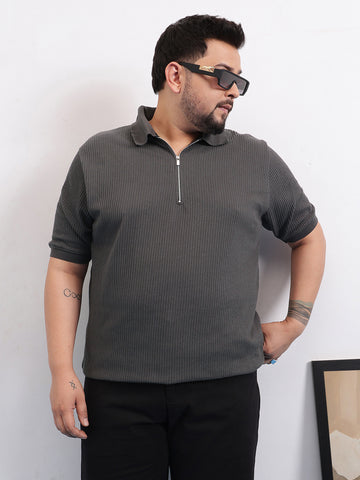 Interlock Zipper Knitted Polo T-shirt