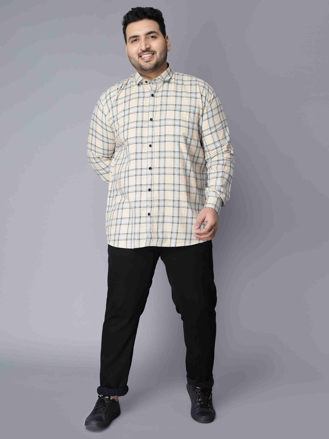 beige checkered plus size shirt