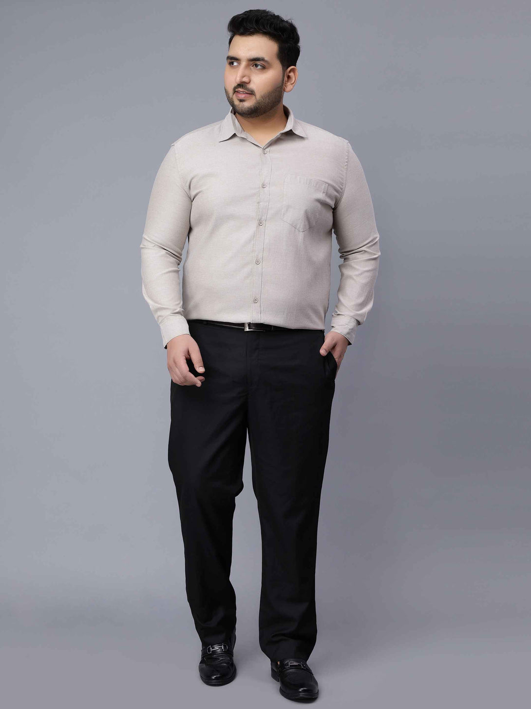 beige grey solid plus size shirt