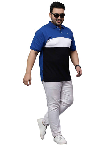 Royal Blue Triple Color Plus Size Polo T-shirt