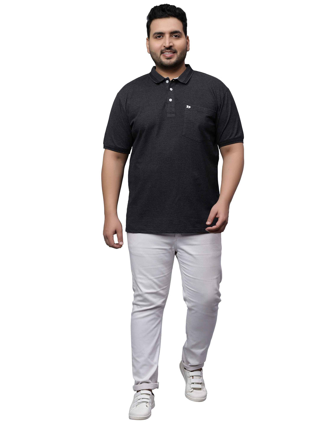 black melange plus size polo t shirt