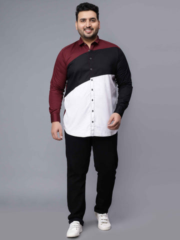 Maroon Black White Three Color Plus Size Shirt