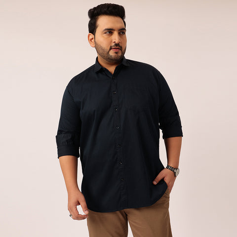 Navy Satin Cotton Shirt