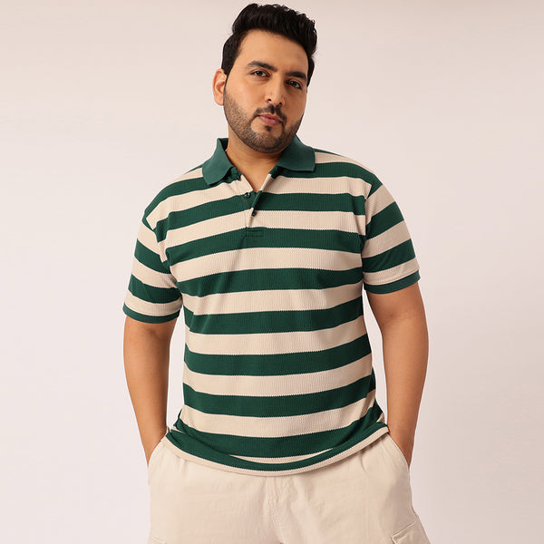 1White Melange Striped Polo T-shirt