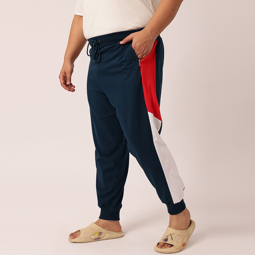 Navy blue and red joggers online