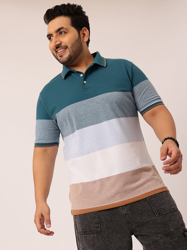 1White Melange Striped Polo T-shirt