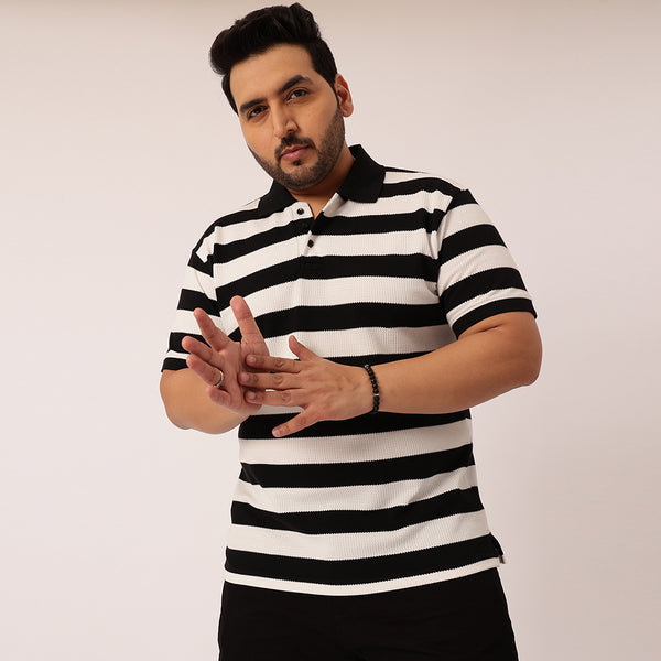 1White Melange Striped Polo T-shirt