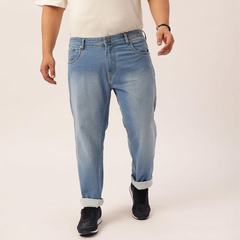 Plus Size Men Faded Blue Comfort Fit Jeans