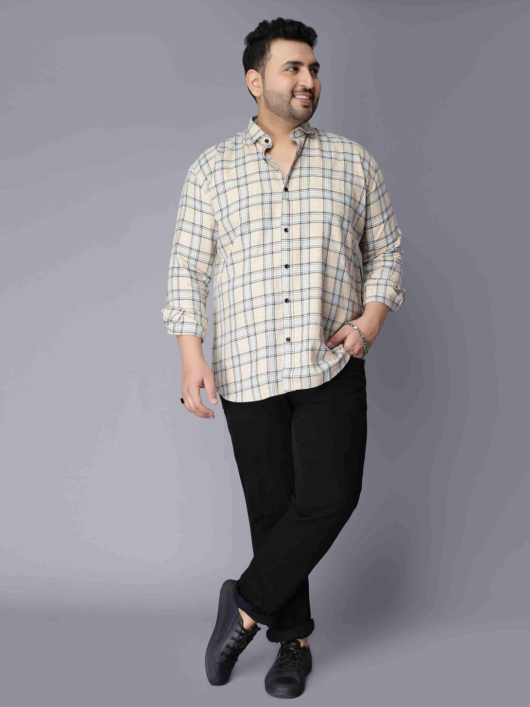 beige checkered plus size shirt