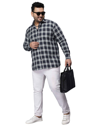 Navy Blue Checkered Plus Size Shirt