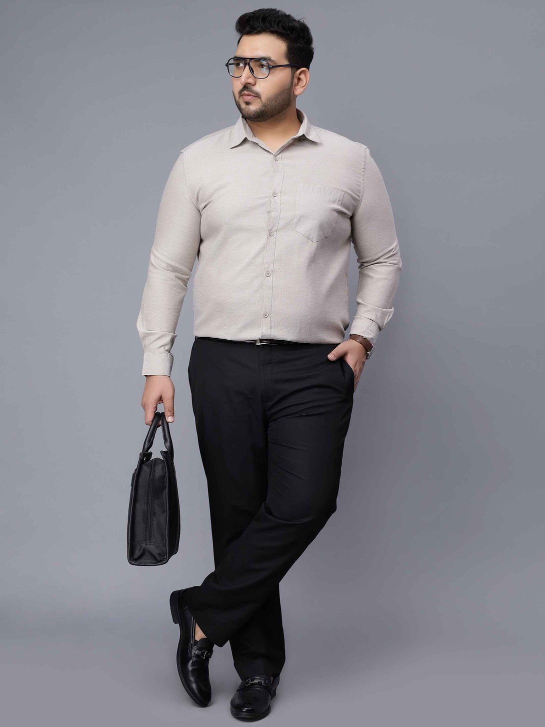 beige grey solid plus size shirt