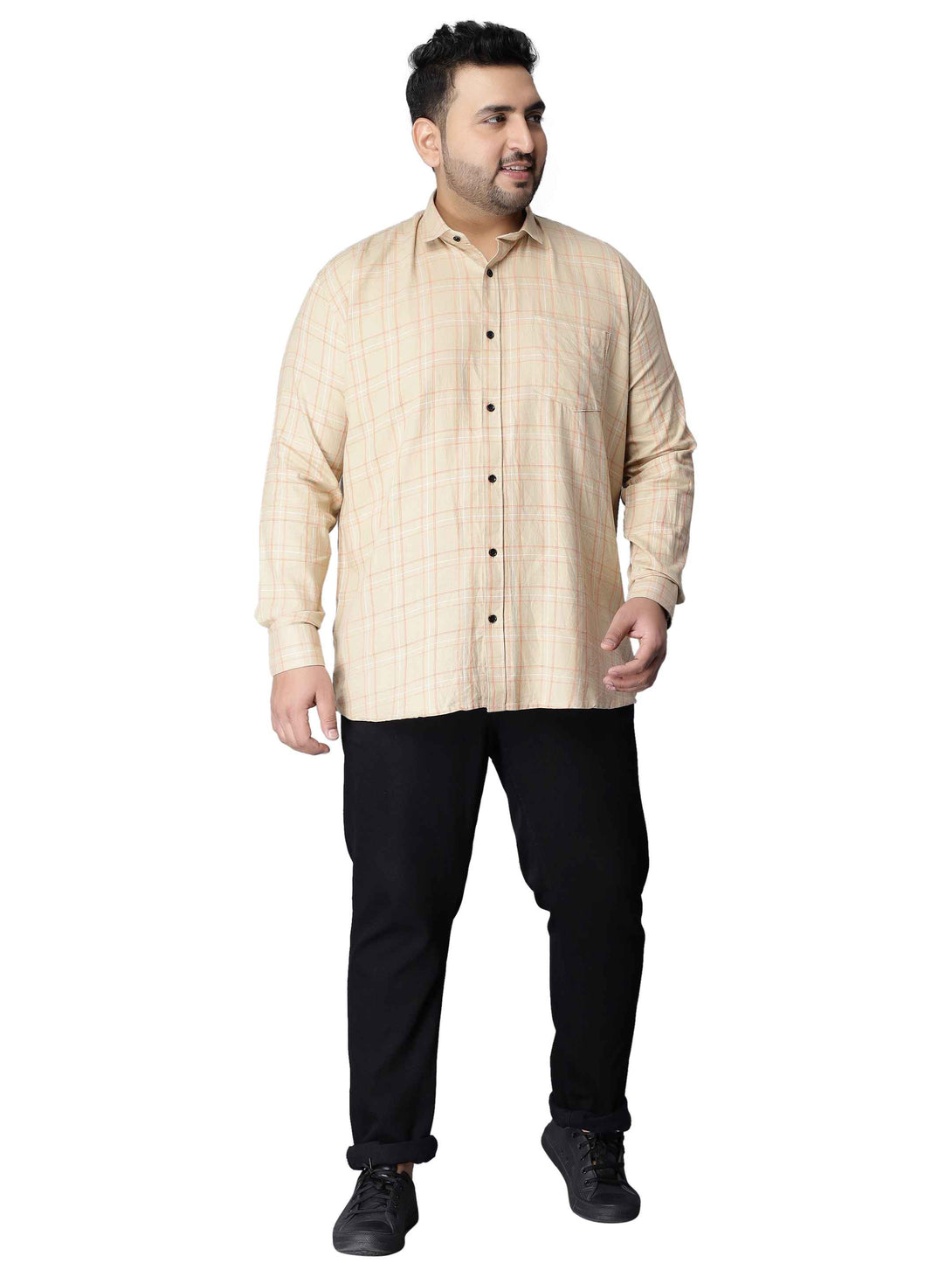 beige orange checkered plus size shirt