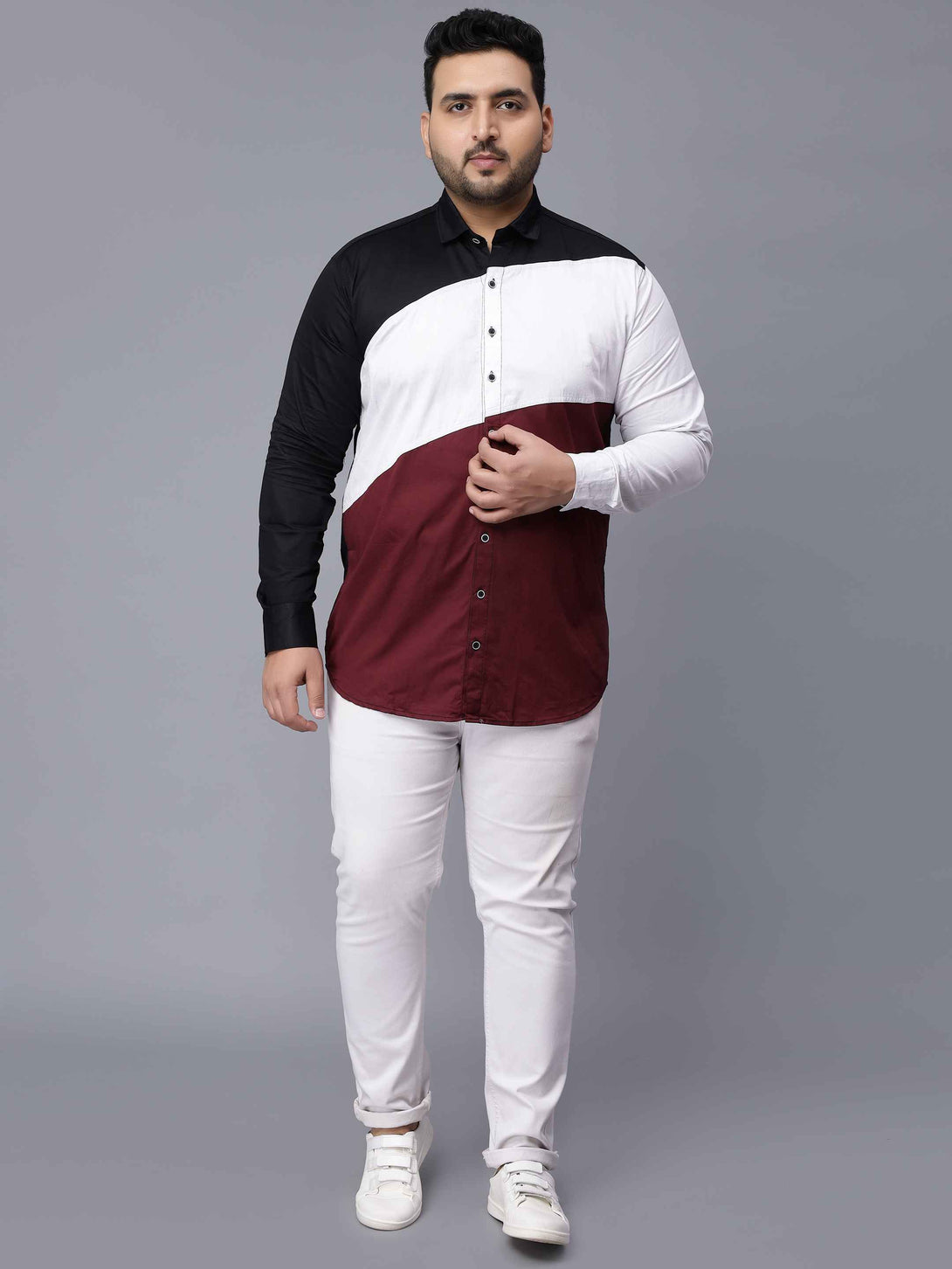 black white maroon three color plus size shirt