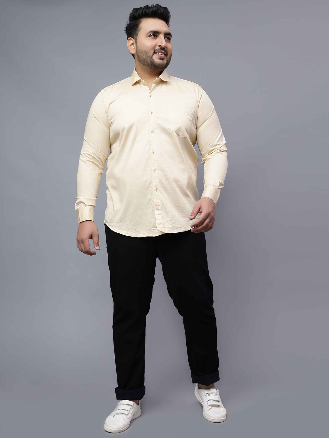 beige solid cotton plus size shirt