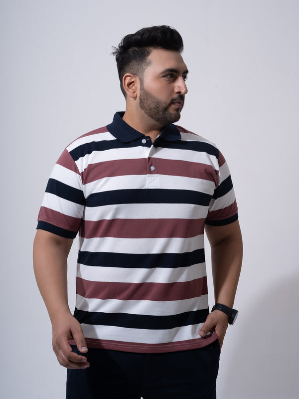 1White Melange Striped Polo T-shirt