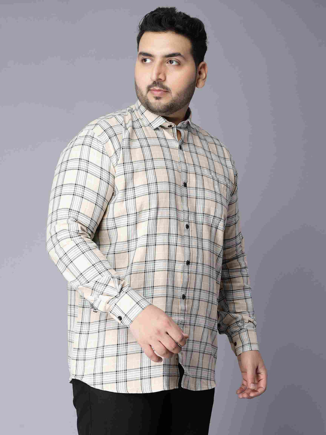 beige checkered plus size shirt