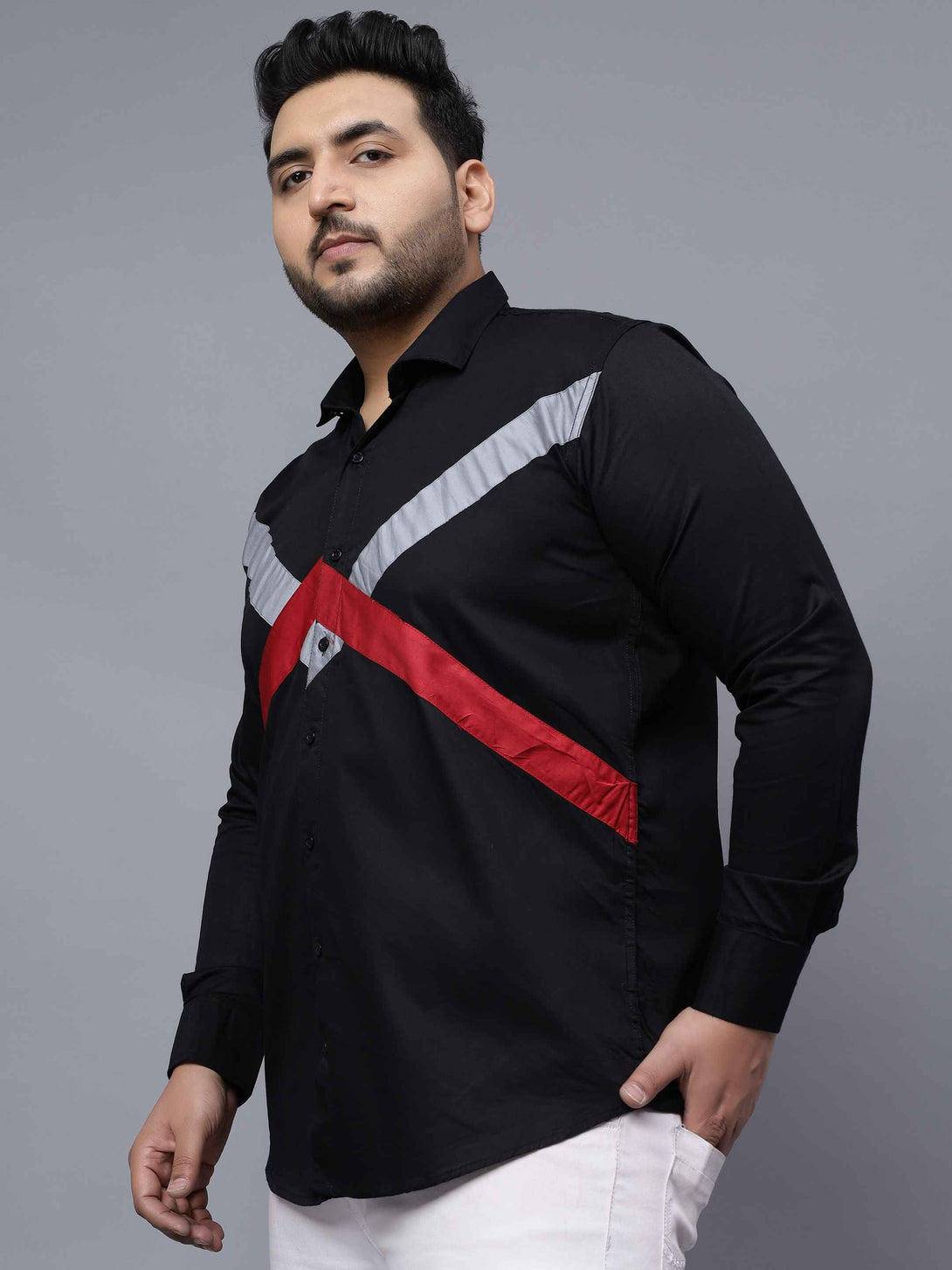 black grey red cut n sew plus size shirt