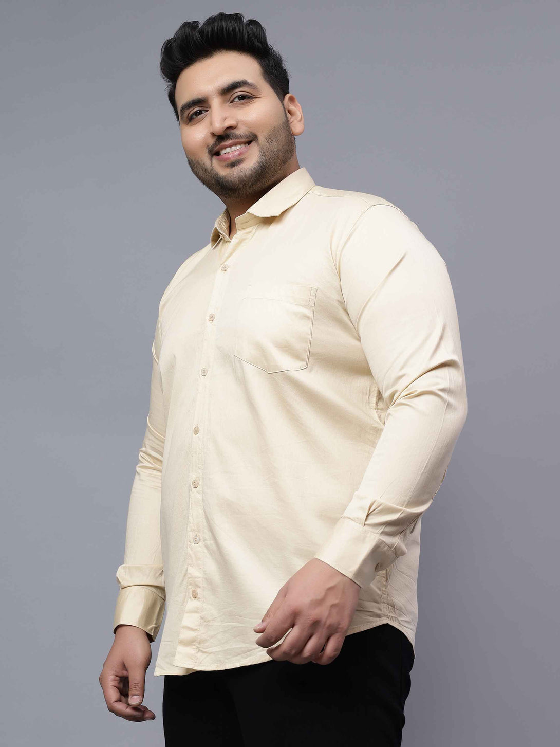 beige solid cotton plus size shirt