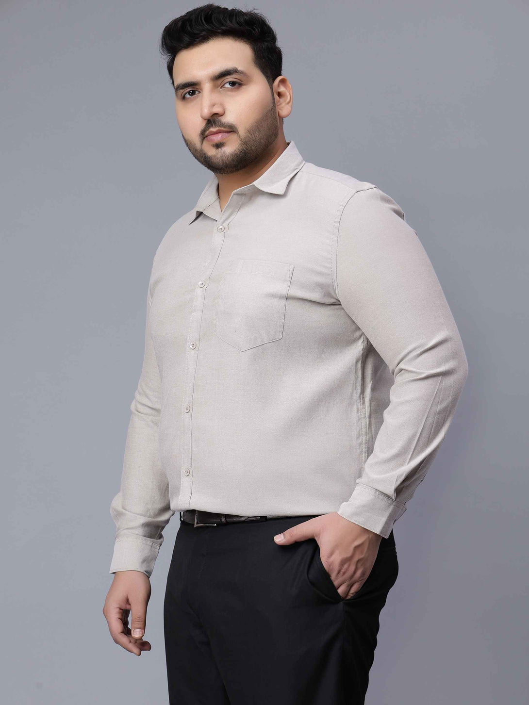 beige grey solid plus size shirt