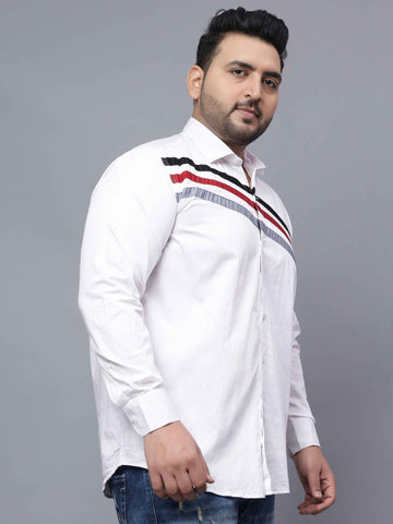 White Triple Striped Cut n Sew Plus Size Shirt