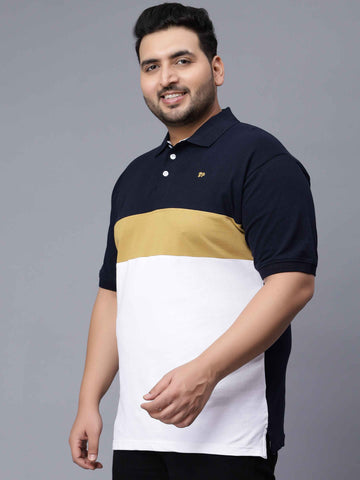 Gold Triple Striped Plus Size Polo T-shirt