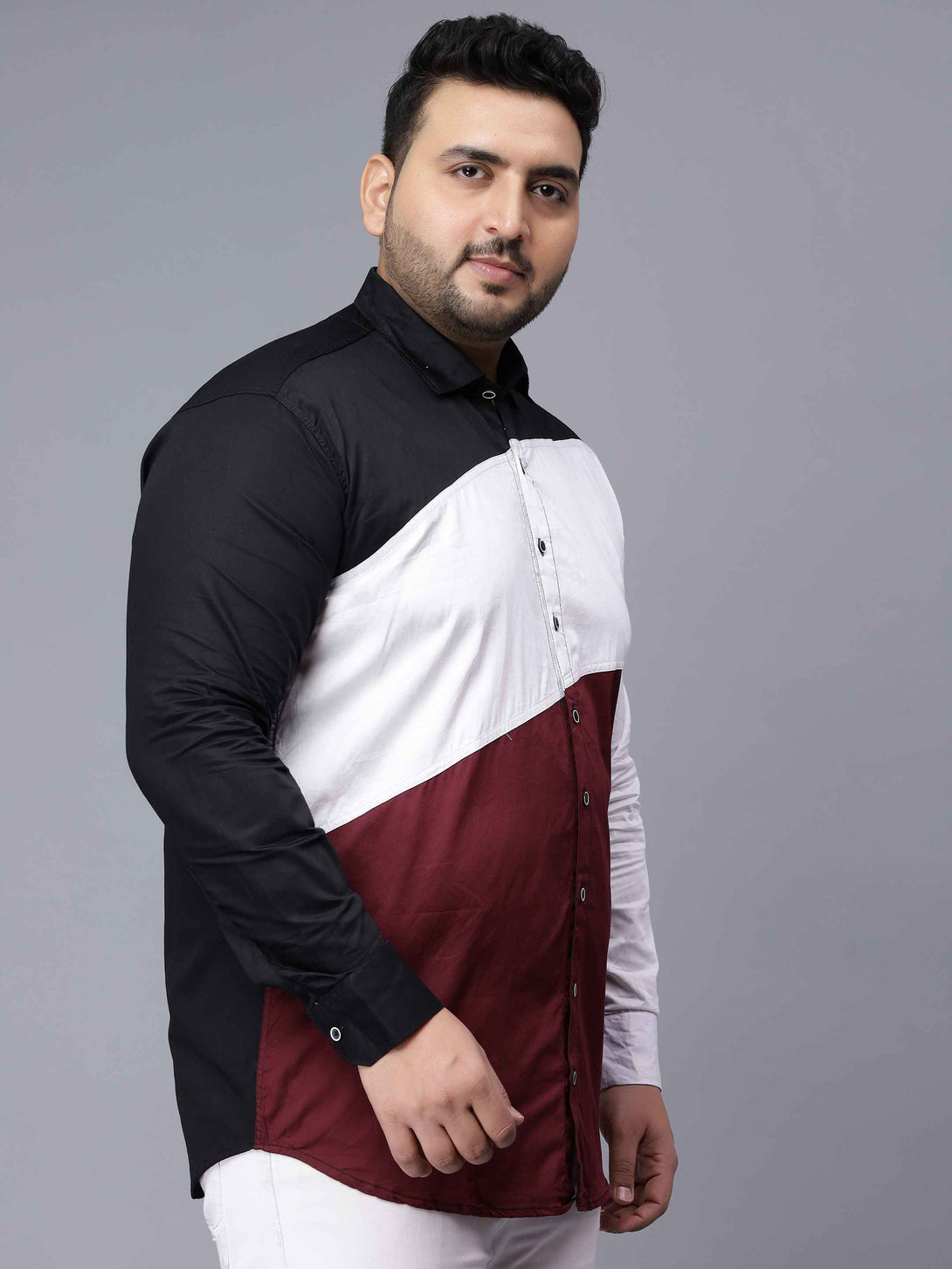 black white maroon three color plus size shirt