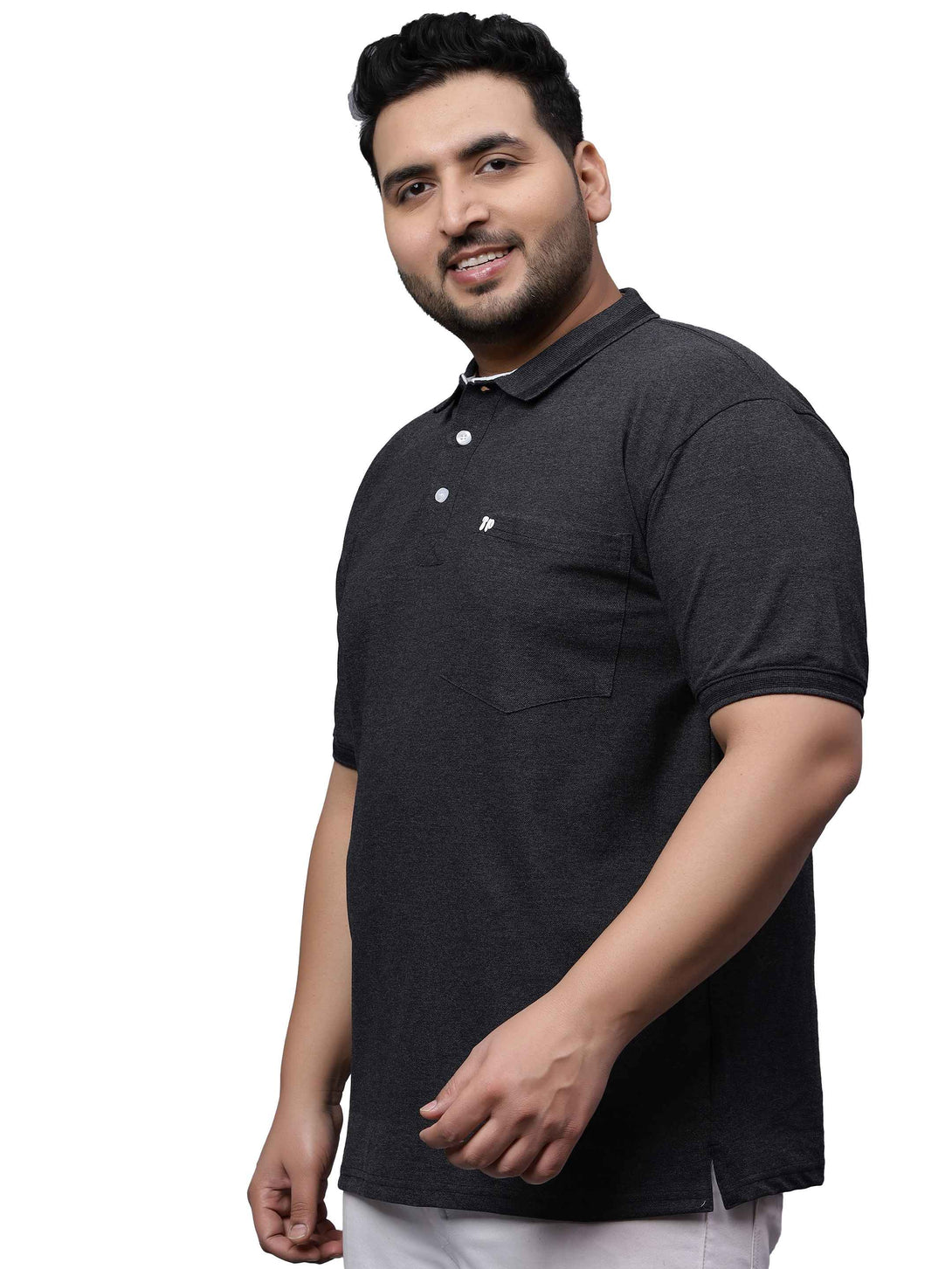 black melange plus size polo t shirt