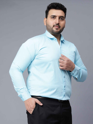 Sky Blue Solid Cotton Plus Size Shirt