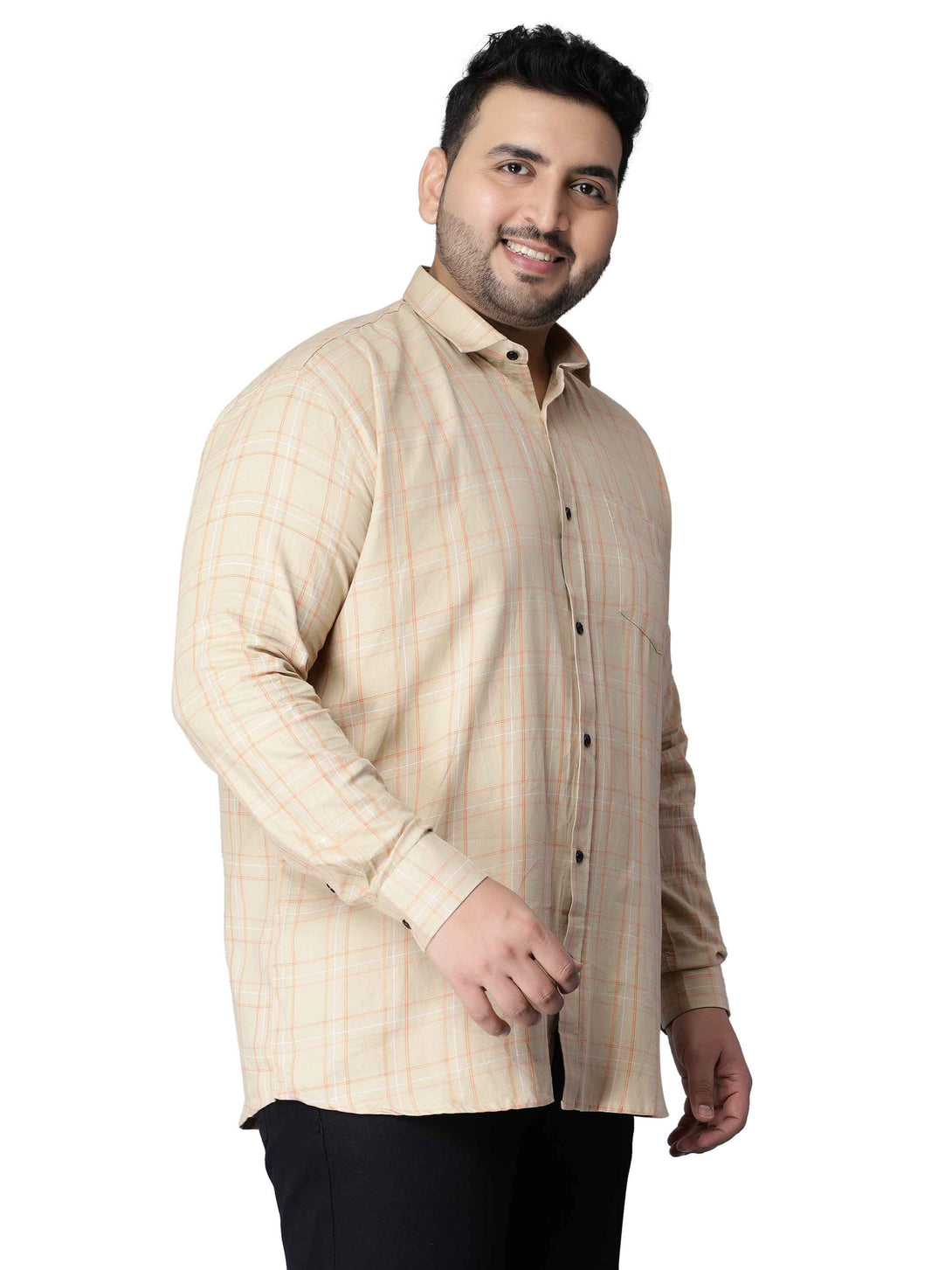 beige orange checkered plus size shirt