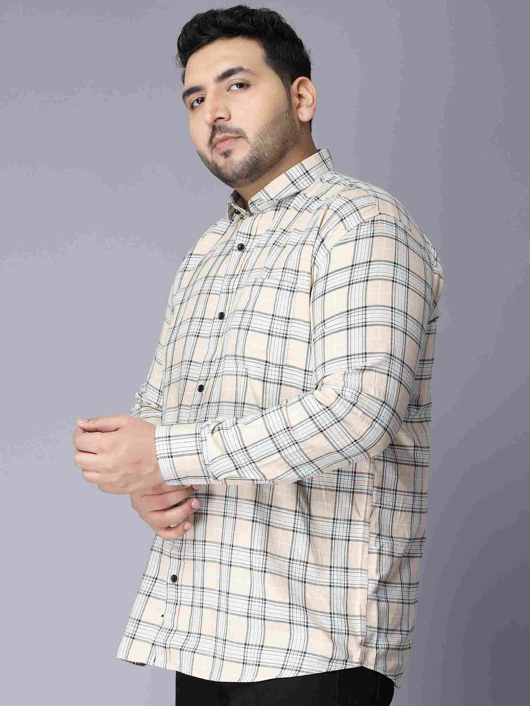 beige checkered plus size shirt