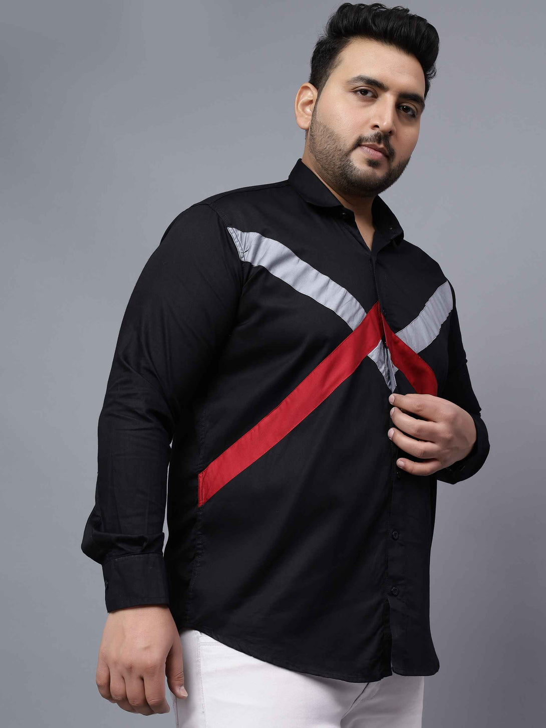 black grey red cut n sew plus size shirt