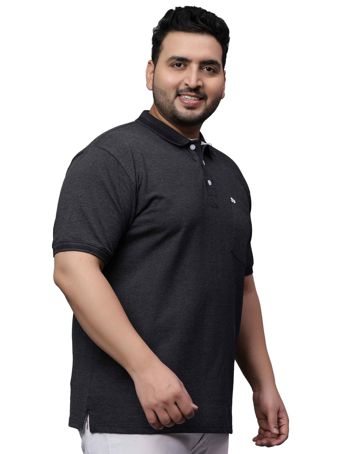 black melange plus size polo t shirt