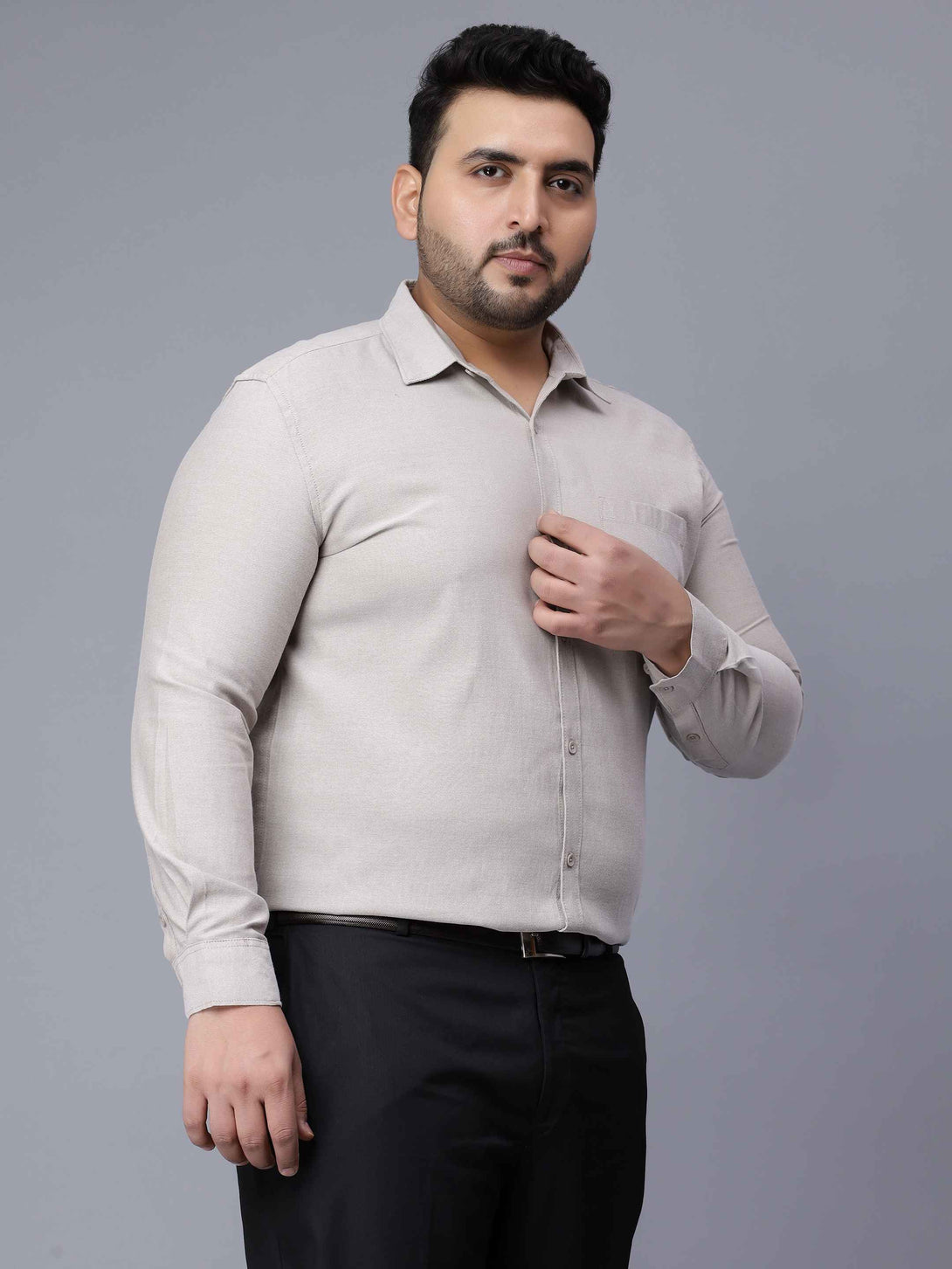 beige grey solid plus size shirt