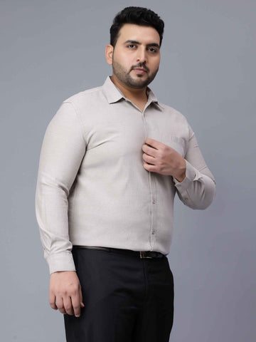 Oxford Cotton Beige Grey Premium Plus Size Shirt