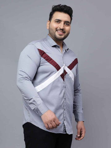 Grey White Maroon Cut n Sew Plus Size Shirt