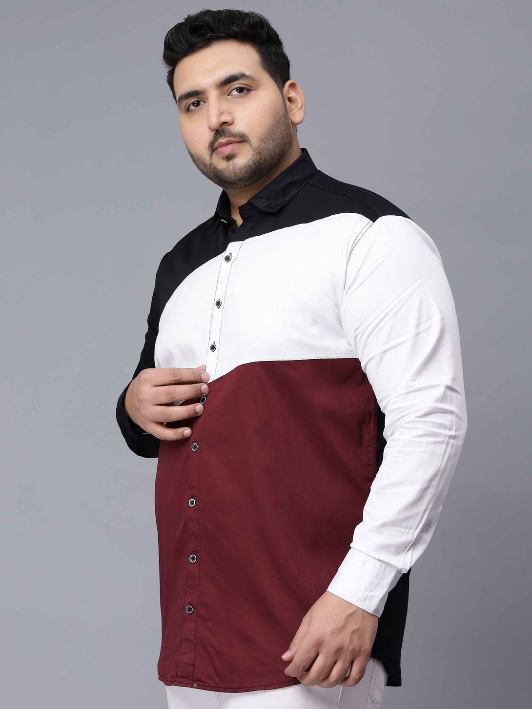 black white maroon three color plus size shirt