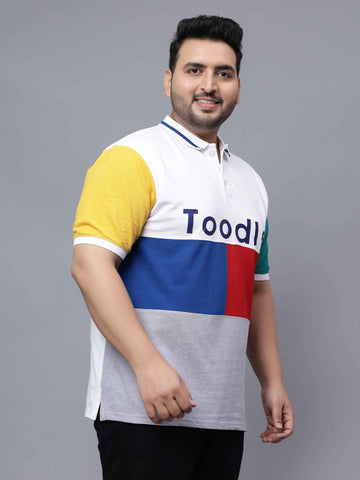 Multi-Color White Plus Size Polo T-shirt