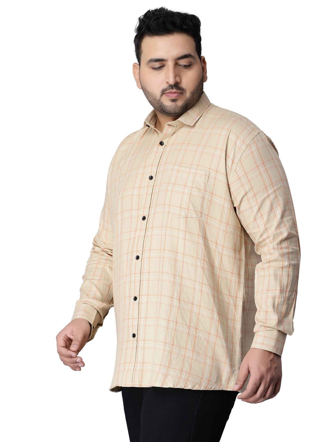 beige orange checkered plus size shirt