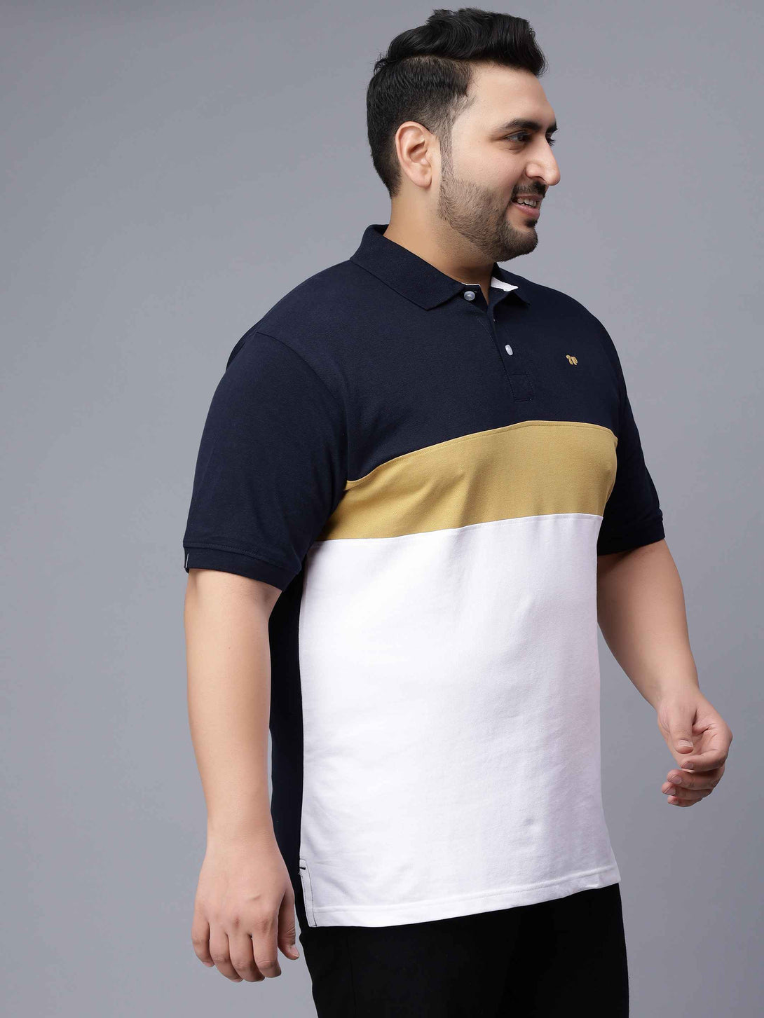 beige triple striped plus size polo t shirt