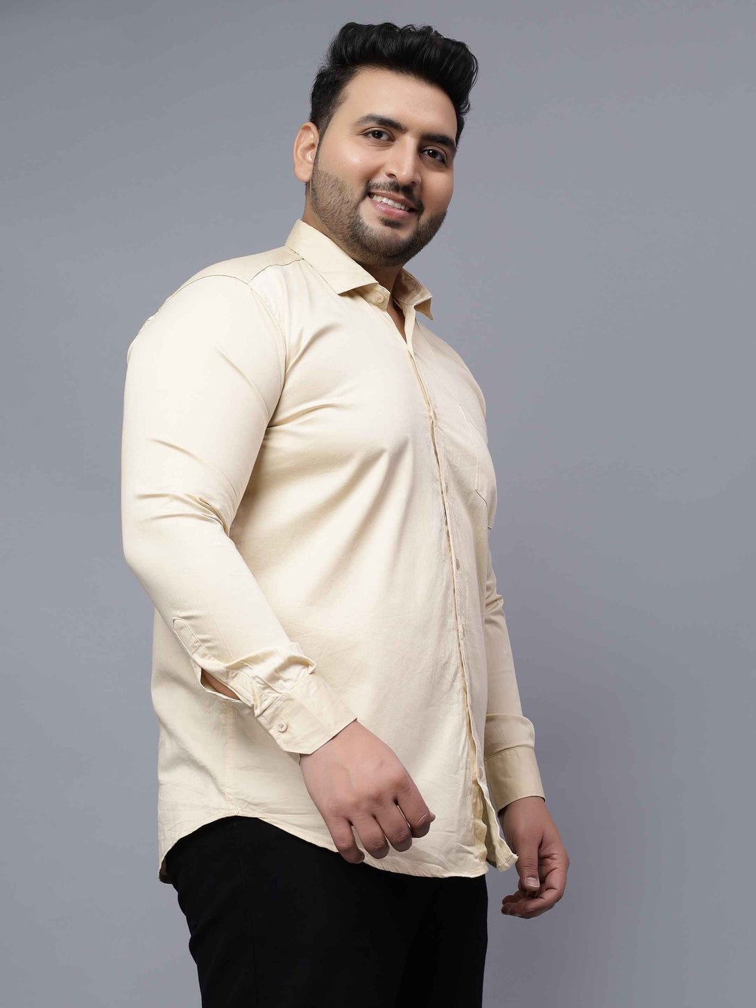 beige solid cotton plus size shirt