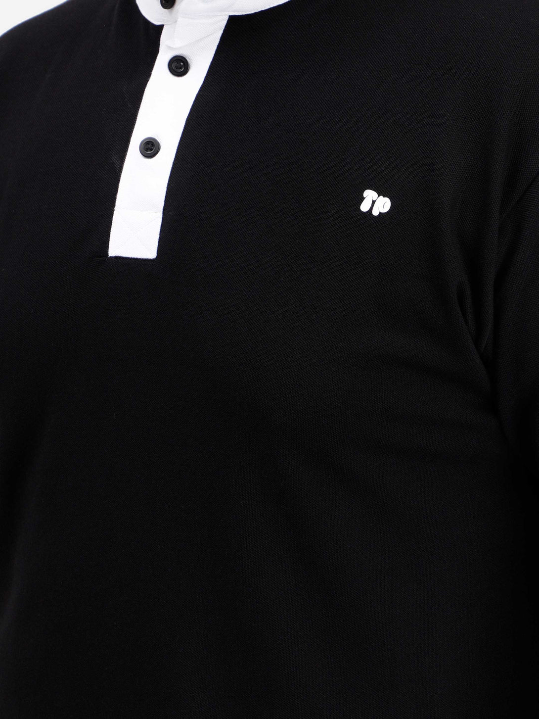 black mandarin collar plus size polo t shirt