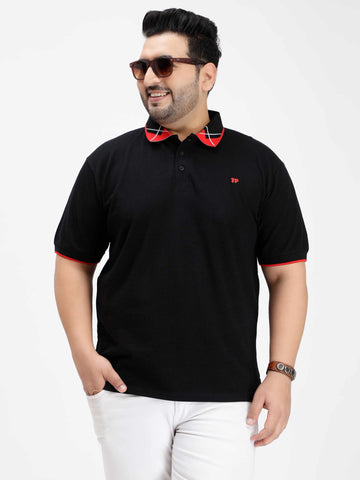 Seamless Stitch Black Plus Size Polo T-shirt