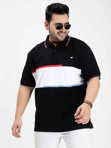 White Color Block Plus Size Polo T-shirt