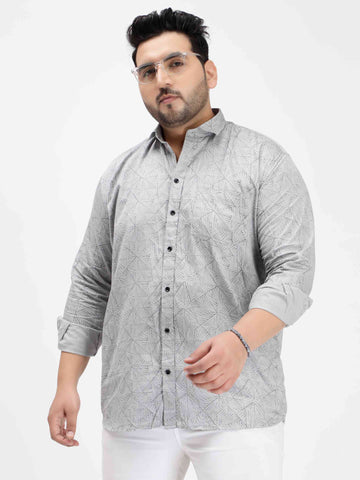 Grey Geometric Print Cotton Shirt