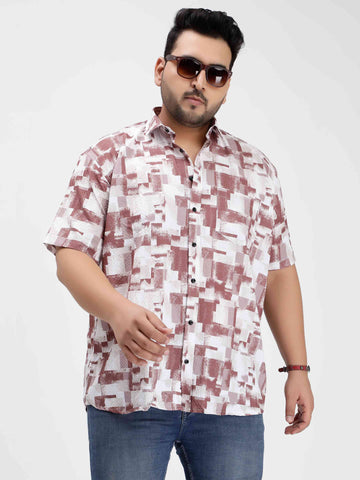 Brown Abstract Digital Print Half Sleeve Textured Shirt