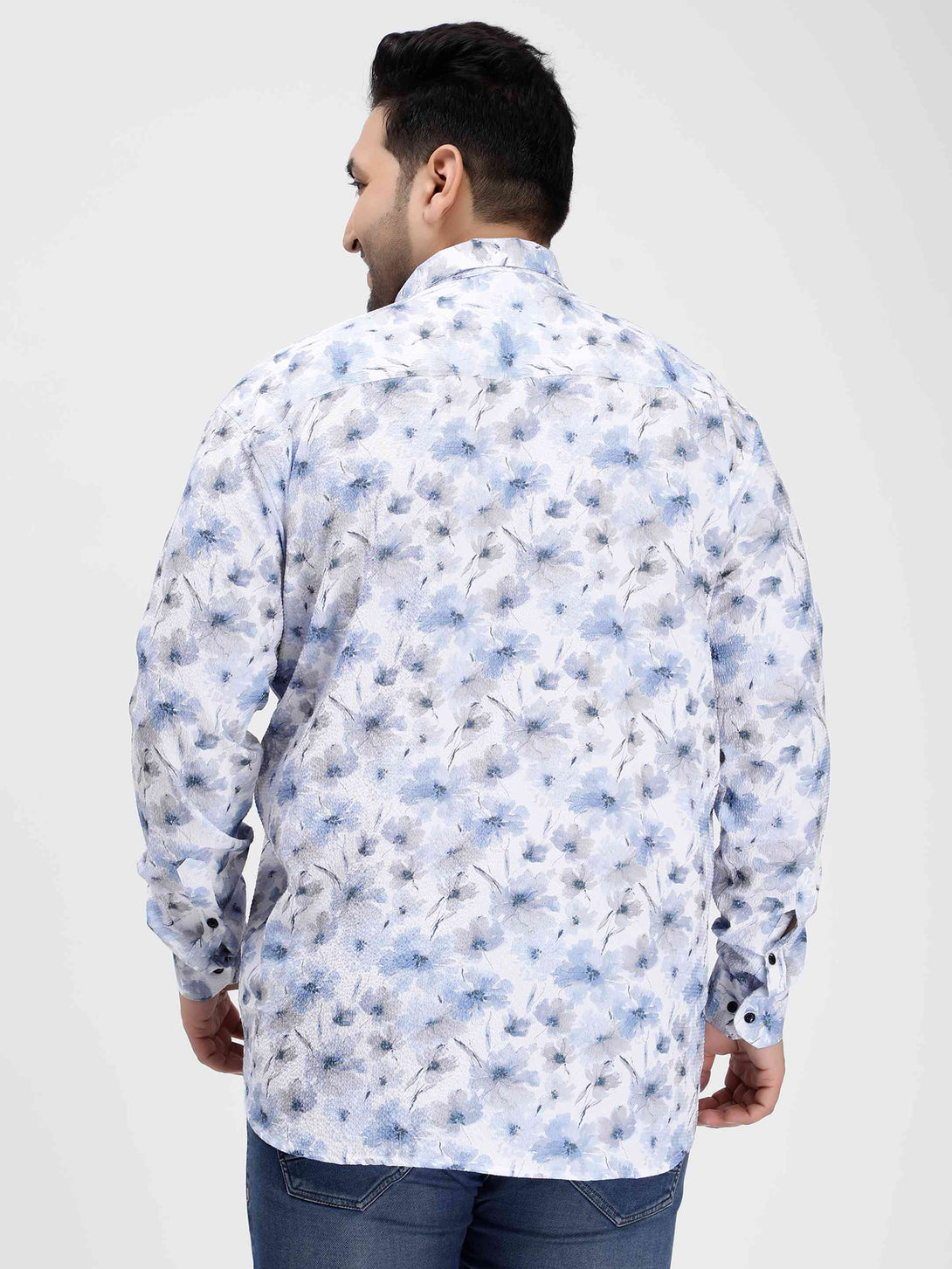 blue floral digital print textured shirt