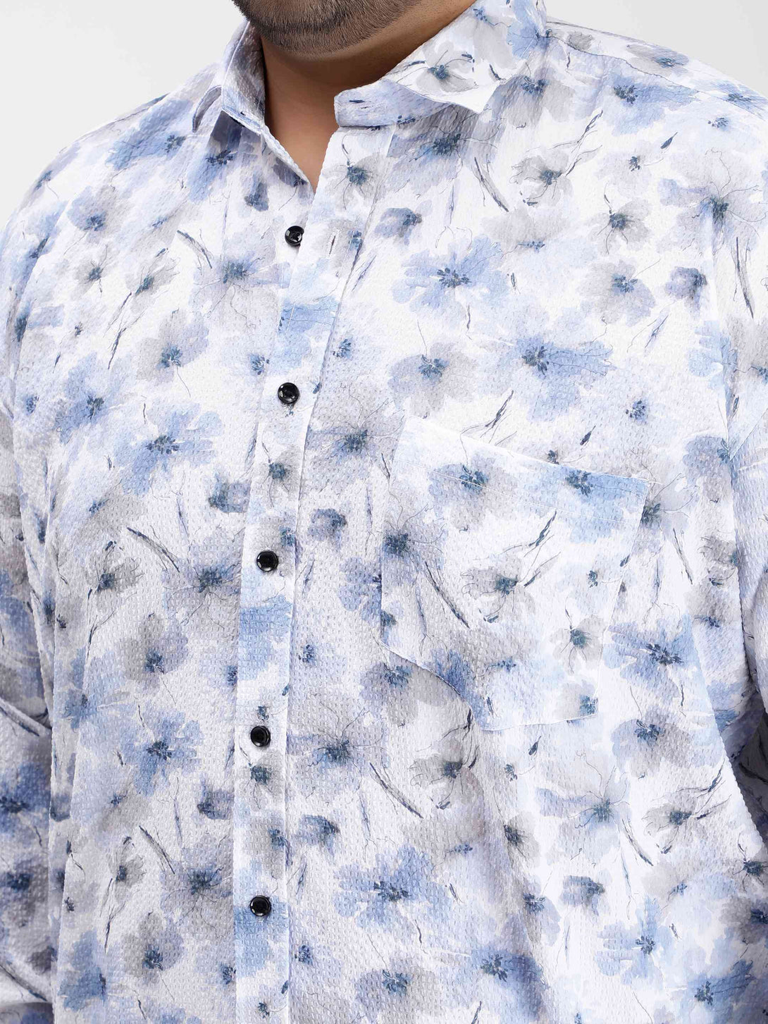 blue floral digital print textured shirt