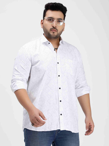 White Geometric Print Cotton Shirt