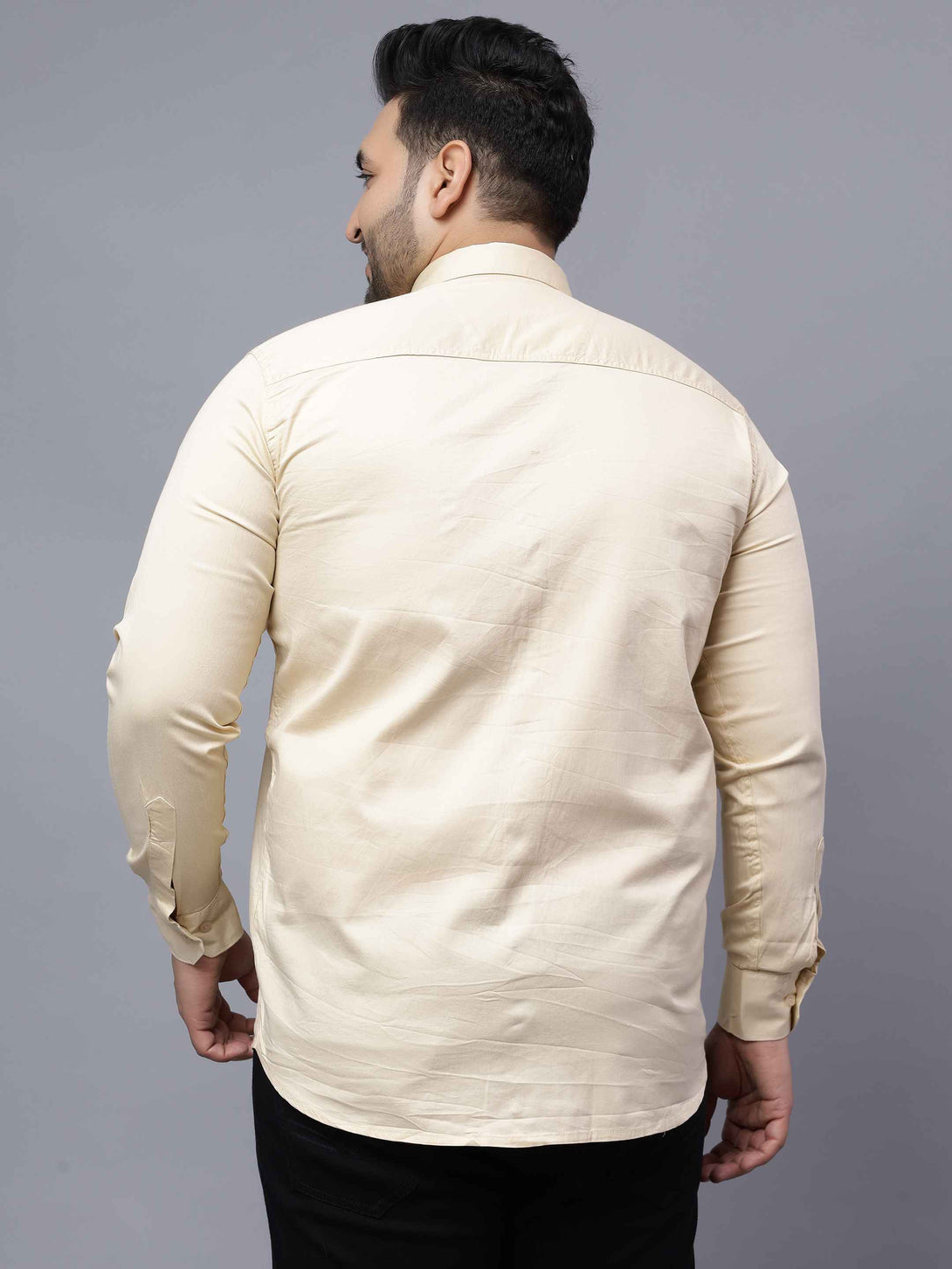 beige solid cotton plus size shirt